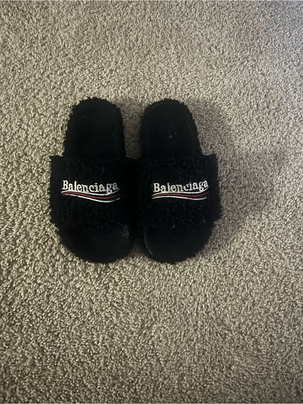 Balenciaga Kids Black Fuzzy Logo Slide Slippers